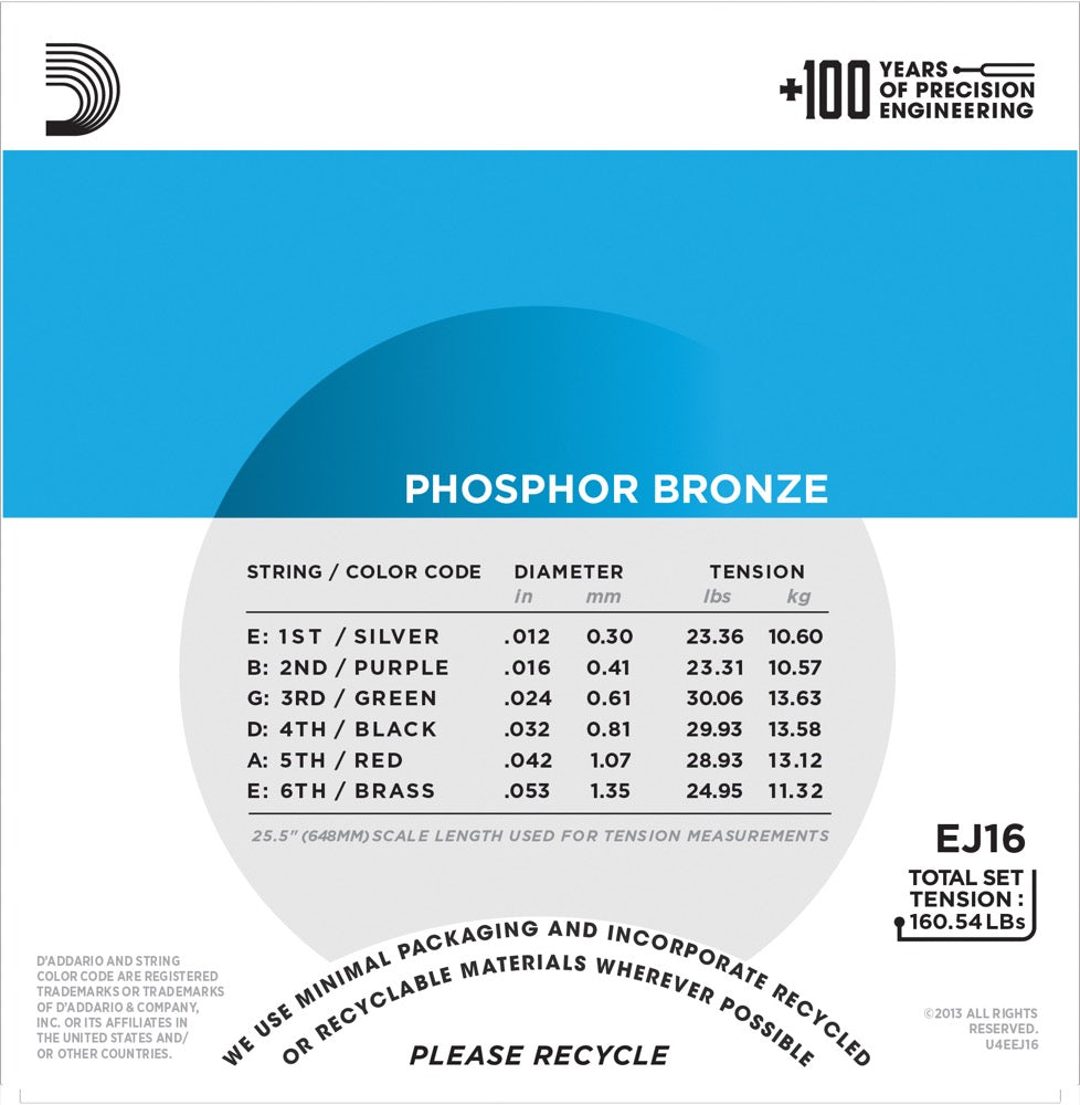 D'Addario EJ16 Phosphor Bronze Light 012-053
